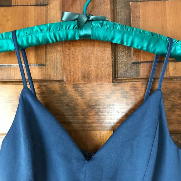 NWT Dynamite Silky Dark Blue Split Leg Jumpsuit w/Spaghetti Straps X-Small - Picture 4 of 15